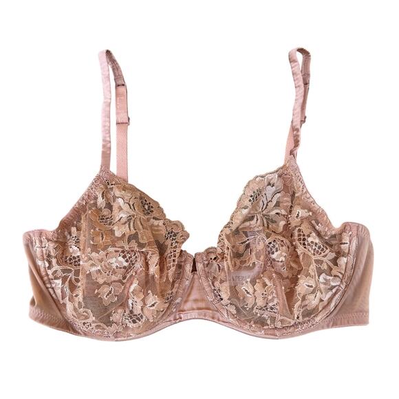 La Perla Blush Nude Semi-Sheer Lace Underwire Balconette Bra Women's Size 36D
